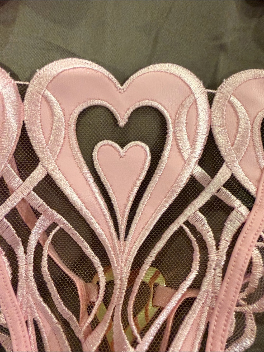 Honey Birdette Pink Heart Lace Bra, Garter & Thong Set - Picture 5 of 10